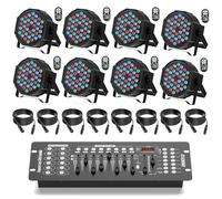 SEBRUANC 8PCS RGB Par LED con Controller D MX192CH e Cavo, 36 LED 72W Fari Luci da Palco con Telecomando e Modalità Attivata dal Suono, Illuminazione Discoteca per Feste Bar Banda Halloween Natal