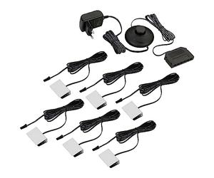 SEBSON Luci LED Vetrina - Illuminazione per Ripiani in Vetro, Set da 6 | per Vetrinetta, Armadio, Scaffale - Clips LED Bianco Caldo 3000K in limentatore 12V con Interruttore