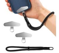 sebudion 2 pezzi in acciaio inox universale per cellulare con anello in metallo, cordino nero per polso, anti-smarrimento, universale per smartphone