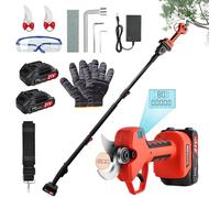 Secatore elettrico senza fili con 2 metri Asta telescopica: Cesoie elettriche con 2 x 2000 mAh Batteria potata, Diametro di taglio 25-50 mm e Secatore da giardino per Hedge, Albero, Frutta