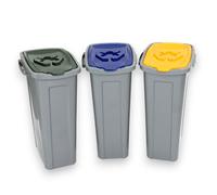 Secchi pattumiere 105 litri per raccolta differenziata con etichette adesive set 3 pezzi