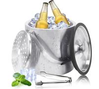 Secchiello Ghiaccio, 4L Porta Ghiaccio con Coperchio, Colino e Pinza per Ghiacci, contenitore termico a doppio parete per ghiacci, raffreddatore per champagne, birra e vino - porta ghiaccio