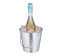 Relaxdays Secchiello per Il Ghiaccio, Glacette in Acciaio Inox, 2,5 L, Porta Champagne e Spumante, con Manico, Argentato