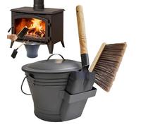 Secchiello Per Cenere , Contenitore In Metallo | Posacenere Interno Con Coperchio, Esca, Scopa | Esterno Interno Patio Giardino Stufa A Legna Festa