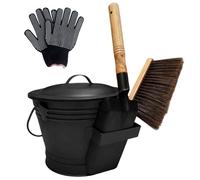 Secchiello per cenere per caminetto 4 pezzi/set Secchiello per cenere in metallo con coperchio, pala, scopa e guanti per bracieri, focolare, stufe a legna Camino a carbone con coperchio