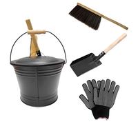 Secchiello per cenere per caminetto 4 pezzi/set Secchiello per cenere in metallo con coperchio, pala, scopa e guanti per bracieri, focolare, stufe a legna con coperchio e pala, con, caminetto