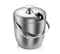 Secchiello per ghiaccio isolato per champagne per feste, in acciaio inox isolato, a doppia parete da 2,8 l, con coperchio e pietre refrigeranti per vino alla birra, contenitore