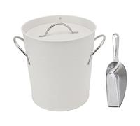 Secchiello per ghiaccio rotondo con pala per ghiaccio, vaschetta refrigerante per birra da bar, vasca per la conservazione del vino in lamiera zincata a doppia parete e plastica (Bianca)