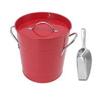 Secchiello per ghiaccio rotondo con pala per ghiaccio, vaschetta refrigerante per birra da bar, vasca per la conservazione del vino in lamiera zincata a doppia parete e plastica (Rossa)