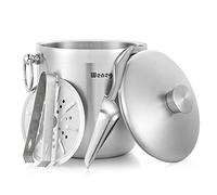 Secchiello per il ghiaccio isolato in acciaio inox con coperchio, paletta, pinze e colino, mantiene il ghiaccio congelato per cocktail e feste
