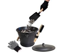 Secchiello per posacenere con coperchio, per carbonella, set di spazzole in metallo, di pulizia durevoli per braciere, giardinaggio, esterni, interni, cortile, fattoria, barbecue