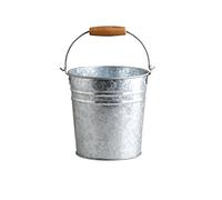 Secchiello Zincato in Metallo argento con manico in legno H. 29 cm diam. Ø 27 x 27 cm EV