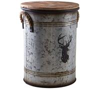 Secchio a pellet in metallo rotondo con coperchio, contenitore di polveri, grigio