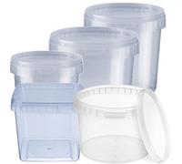 Secchio c/coperchio 4 Formati, trasparente, idoneo al contatto alimenti, ermetico - a prova di perdite - contenitore di plastica - vuoto (800 ml 3 Pezzi Tondo)