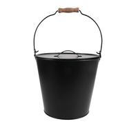 Secchio Cenere per Stufa in Ferro Nero con Coperchio e Manico | Raccolta Efficiente della Cenere, Impugnatura Resistente al Calore, Finitura Nera Elegante, per Braciere e Griglia