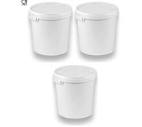 Secchio con coperchio bianco, 3 x 30 litri, impilabile per latte/scorte secchio per miele, in plastica adatta al contatto con alimenti secchio a norma alimentare per farina secchio per acqua 3 pezzi