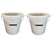 Secchio con coperchio, colore: bianco, 2 x 15 litri, impilabile, per latte/scorte, secchio per miele, in plastica adatta al contatto con alimenti, contenitori a norma alimentare, secchio vuoto per