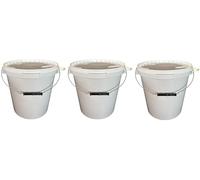 Secchio con coperchio, colore: bianco, 3 x 15 litri, impilabile, per latte/scorte, secchio per miele, in plastica adatta al contatto con alimenti, contenitori a norma alimentare, secchio vuoto per