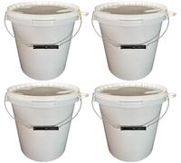 Secchio con coperchio, colore: bianco, 4 x 15 litri, impilabile, per latte/scorte, secchio per miele, in plastica adatta al contatto con alimenti, contenitori a norma alimentare, secchio vuoto per