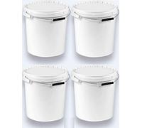 Secchio con coperchio, colore: bianco, 4 x 20 litri, impilabile, per latte/scorte secchio per miele in plastica adatta al contatto con alimenti, secchio a norma alimentare per farina secchio per acqua