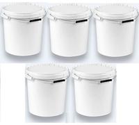 Secchio con coperchio, e: bianco, 5 x 20 litri, impilabile, per latte/scorte, miele, in plastica adatta al contatto alimenti, a norma alimentare farina, acqua, pezzo