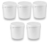 Secchio con coperchio, e: bianco, 5 x 30 litri, impilabile, per latte/scorte, miele, in plastica adatta al contatto alimenti, a norma alimentare farina, acqua, pezzi
