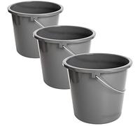 Secchio da 10 l, set da 3 secchi, con scala di misurazione e manico in metallo, secchio in plastica, secchio di plastica senza BPA, secchio per il lavaggio grigio, versatile e robusto, made in EU
