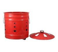 Secchio da Combustione Smaltato Rosso per Offerte e Culto Buddista | Uso Esterno in Giardino, Struttura Robusta, Coperchio Maniglia, Aspetto Creativo, Lunga Durata Stile Casuale