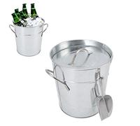 Secchio di ghiaccio, secchio in metallo zincato con coperchio scoop e maneggiare ghiaccio e bevande più fresche bevande per bevande bar per bevande per il vino champagne (Frammento)
