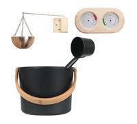 Secchio di Sauna in Alluminio Finlandese - Secchio da Bagno a Vapore di Lusso 7L, Cucchiaio a mestolo a Manico Lungo | Set di igrometro termometro, Resistenti al Calore per rituali di