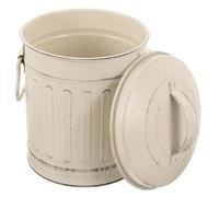 Secchio in Metallo per Cenere con Coperchio, Vintage, Ferro | Grande Capacità, Presa Comoda e Manico Robusto, Uso Interno su Piano Cucina, Beige