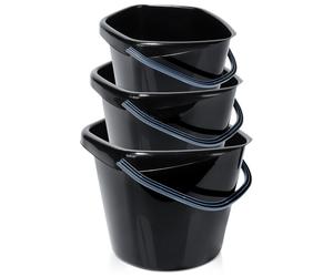 Secchio in plastica nera da 5 l, 10 l, 14 l (3 pezzi).