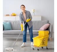 Secchio Lavapavimenti Professionale 36L con Mocio, Strizzatore, Ruote e Manico, 55x37x65 cm, Giallo