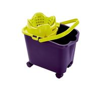 Secchio Mocio con Porta Prodotti Pulizia -con Strizzatura e Ruote Integrate, in Poliuretano, 38.2x25.5x39.5cm, Nero e Verde, 14L