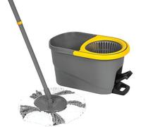 Apex Sistema Lavapavimenti con Secchio, Strizzatore a Centrifuga in Acciaio Inox, Manico in 3 Pezzi e Mocio in Microfibra - Spin Mop Espresso