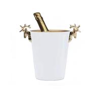 Secchio per birra a doppio strato, isolamento termico e freddo, per karaoke, champagne, vino rosso, birra, ghiaccio, grani, con pinza per ghiaccio (oro bianco)