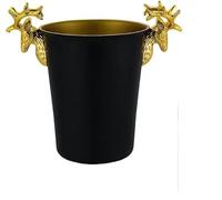 Secchio per birra a doppio strato, isolamento termico e freddo, per karaoke, champagne, vino rosso, birra, ghiaccio, grani, con pinza per ghiaccio (nero e oro)