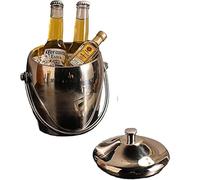 Secchio per birra a doppio strato, isolamento termico e freddo, per karaoke, champagne, vino rosso, birra, ghiaccio, grani, con pinza per ghiaccio o paletta per ghiaccio (piccolo)