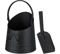 Secchio per carbone con paletta, 39 x 25 x 30 cm, grande capacità, per camino e barbecue, in ferro nero, 13_0018513