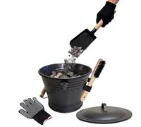 Secchio per cenere con coperchio e pala, set di guanti per spazzola, per carbone, set di guanti in metallo per la pulizia, braciere, giardinaggio, esterni, interni, cortile, fattoria, stufa a