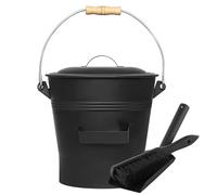 Secchio per cenere con coperchio, spazzola per la pulizia, pala, set di attrezzi per camino da 10 litri, set di secchi per carbone per la conservazione di cenere calda e fredda
