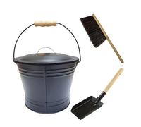 Secchio per cenere, contenitore in metallo, con coperchio, pala, scopa, resistente per , braciere, per esterni, interni, patio, giardino, stufa a legna, falò, feste, barbecue, campeggio