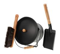 Secchio per Cenere da Stufa in Acciaio Inox Nero con Coperchio | Set con Pala e Spazzola, Scomparto Integrato, Manico in Legno, per Stufa Domestico