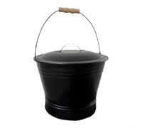 Secchio per cenere in metallo con coperchio, per camino in ferro resistente | Fire and for bonfire, contenitore nero per ceneri per interni ed esterni, per uno smaltimento sicuro dei detriti e una facile