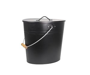 Secchio per cenere nero con coperchio, 24 l, accessori per camino, secchio per carbone con maniglia, secchio per cenere, secchio multiuso per interni ed esterni, camino, barbecue e forno, dimensioni: