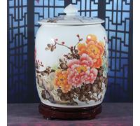 Secchio per Cereali in Ceramica con Coperchio, Serbatoio di Stoccaggio del Riso Sigillato Classico, Barattolo Decorativo, Contenitori di Cereali for Riso, Mais, Farina(Shape3,13x17.3in/33x44cm)