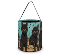 Secchio per dolcetto o scherzetto di Halloween Quattro gatti neri sdraiati sul pianoforte Secchio per caramelle riutilizzabile Halloween Bakset Tote Bag per bambini Forniture per feste Bomboniere