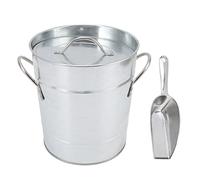 Secchio per ghiaccio rotondo con pala per ghiaccio, contenitore per raffreddare la birra in acciaio zincato e plastica, refrigeratore per vino a doppia parete isolata per bar e fes (Colore originale)