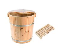 Secchio per pediluvio in legno naturale per pediluvio, massaggio termale con coperchio, pediluvio termale ispessito, doppio orecchio in legno con massaggiatore, secchio per piedi salutari, c