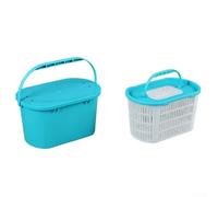 Secchio per pesci vivi a doppio strato con porta per pompa di ossigeno, scatola portatile per attrezzatura da pesca per pescatori con base antiscivolo ispessita e coperchio a molla (blu)